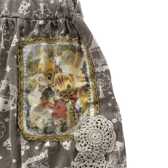 Novelty Print Doily Kitten Puppy Patched Baggy Harem Shorts 3T - Picture 2 of 6